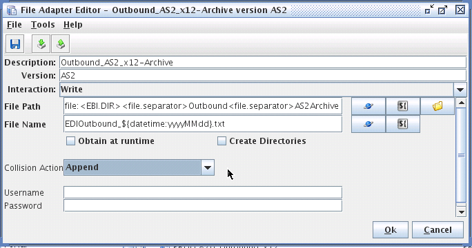 EXTOL Business Integrator EBI File Adapter Write by append screenshot